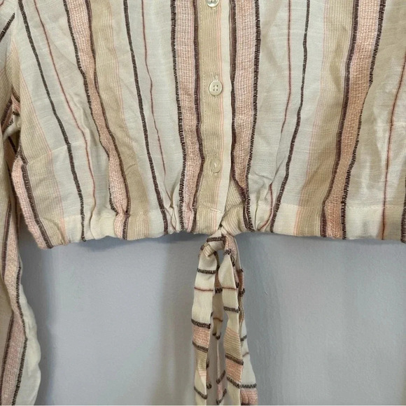 L Space Play It Cool Top Cropped Long Sleeve with tie Cream Striped Sz XS NWT - Picture 6 of 8